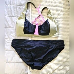 Prana Stylish Black and Pink Women's Bikini Set Size XL NWT
